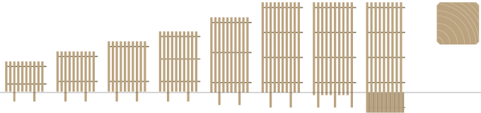 木の塀、縦格子のウッドフェンス、木べえさん 図。42角 格子フェンス シリーズ
