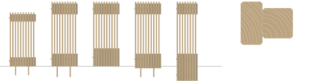 木の塀、縦格子のウッドフェンス、木べえさん 図。30×60角と42角 小間入 格子フェンス シリーズ