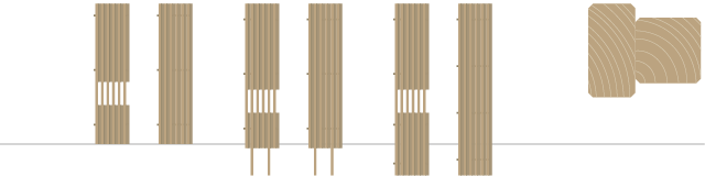 木の塀、縦格子のウッドフェンス、木べえさん 図。30×60角と42角 目隠しフェンス シリーズ
