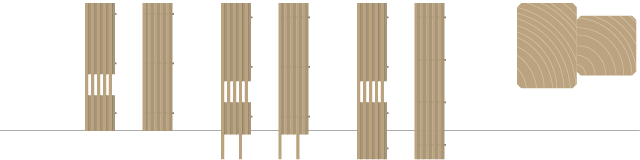 木の塀、縦格子のウッドフェンス、木べえさん 図。42×60角と42角 目隠しフェンス シリーズ
